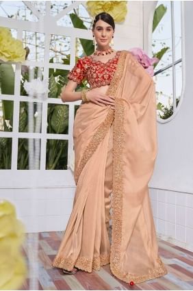 Peach Saree in Organza with Embroidered SR24263