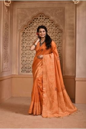 Saree Raw silk in Orange with Weaving SR24280