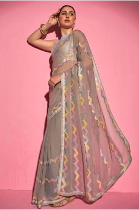 Saree in Georgette Grey with Embroidered SR24306