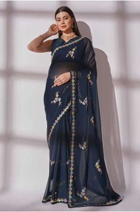 SareeTeal   with Embroidered Georgette SR24307