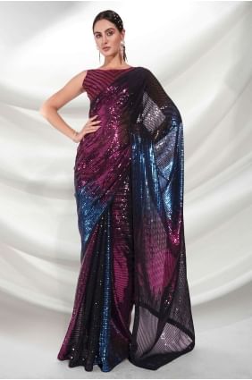 Saree in Georgette  Black with Embroidered SR24310