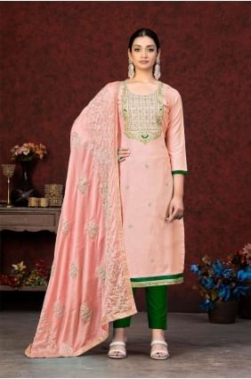 Cotton Salwar Kameez in Peach with Embroidered SK153121