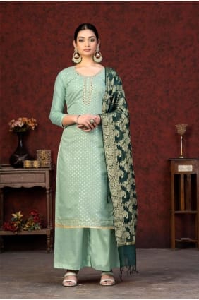 Pista Banarasi silk Weaving Salwar Kameez with Dupatta SK153138