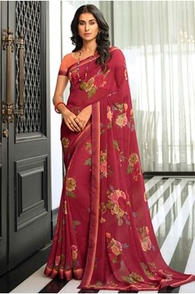 Beet  Saree in Georgette with Printed,lace border SR24588
