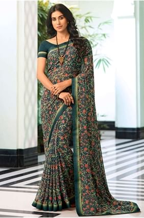 Georgette Saree in Grey with Printed,lace border SR24594