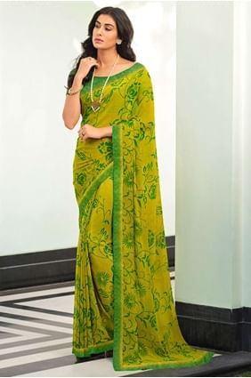 Parrot  Saree in Georgette with Printed,lace border SR24597