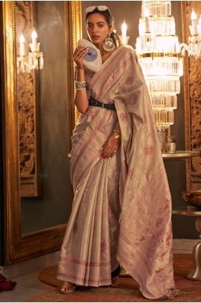 Peach Weaving Saree in Handloom silk SR24599
