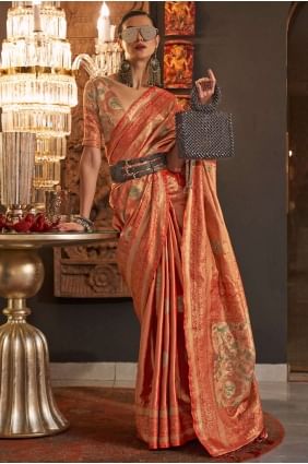 Rust  Saree in Weaving Handloom silk SR24602