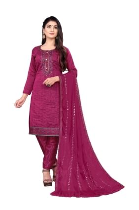 Burgundy  Embroidered Cotton Salwar Kameez SK153329