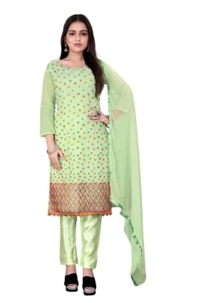 Pista  Chanderi Embroidered Salwar Kameez with Dupatta SK153343