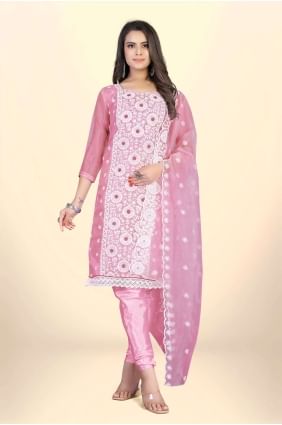 Embroidered Organza Pink Salwar Kameez with Dupatta SK153347