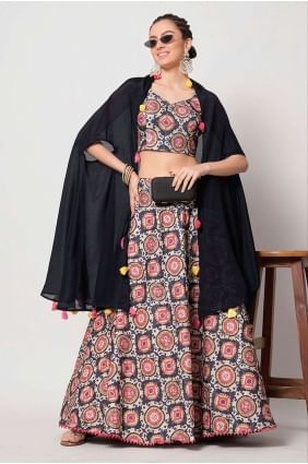 Georgette Lehenga Choli with Printed in Navy blue LC6918