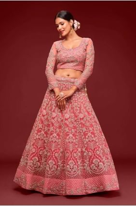 Pink Wedding Lehenga Choli in Embroidered Soft net LC6881