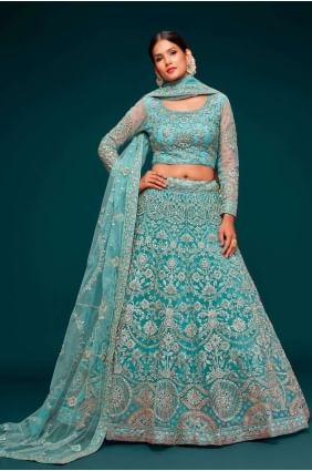 Soft net Wedding Lehenga Choli in Aqua  with Embroidered LC6882