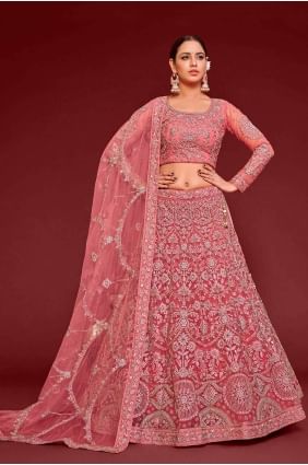 Embroidered Soft net Wedding Lehenga Choli in Pink with Dupatta LC6885