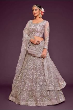 Embroidered Soft net Wedding Lehenga Choli in Orchid  with Dupatta LC6887