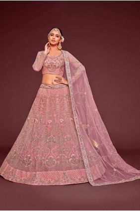 Soft net Wedding Lehenga Choli with Embroidered in Pink LC6889