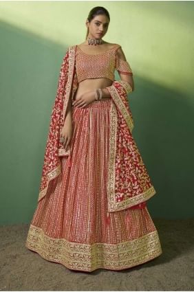 Embroidered Georgette Lehenga Choli in Red LC7486