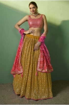 Embroidered Georgette Mustard yellow Lehenga Choli LC7489