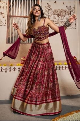 Silk Embroidered Burgundy  Lehenga Choli LC7499
