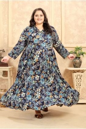 Printed Rayon Kurti in Blue KTI2288