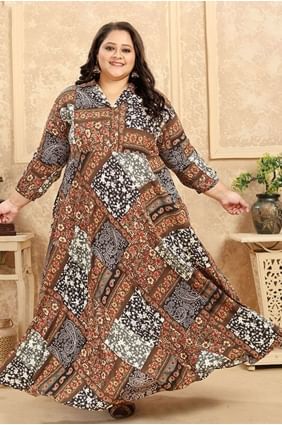 Brown Rayon Printed Kurti KTI2290