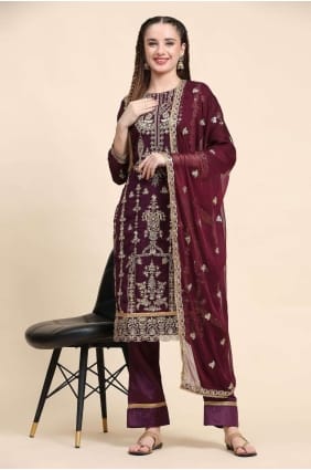 Purple Salwar Kameez in Embroidered Faux georgette sk153831