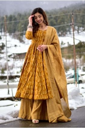 Muslin Palazzo Suit in Mustard yellow with Digital print PZ3781