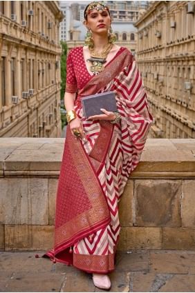 Digital print Silk Red Party Wear Saree SR25825