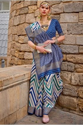 Blue Silk  Saree with Digital print SR25827