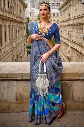 Silk Blue Saree with Digital print SR25829