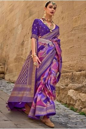 Silk  Purple Saree with Digital print SR25831