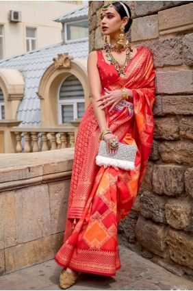 Digital print Red Silk Party Wear Saree SR25832