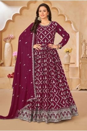 Faux georgette Embroidered Burgundy purple Anarkali Suit with Dupatta AS3787