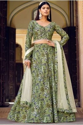 Silk Green  Lehenga Choli  with Printed LC7516