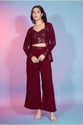 Georgette Embroidered Maroon Palazzo Suit PZ3789