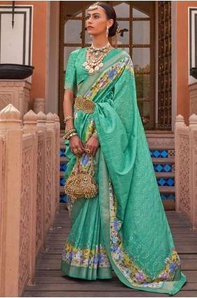 Sea green Printed Silk Saree SR25864