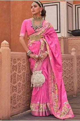 Printed Silk Pink Saree SR25866