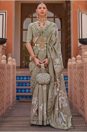 Grey Silk Saree with Printed SR25867