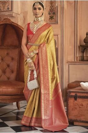 Banarasi silk Zari,weaving Mustard  Saree with Blouse SR26209