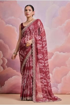 Maroon Georgette Saree with Sequins,digital print SR26213