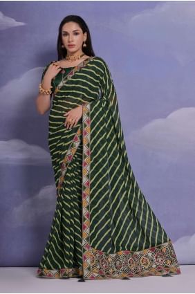 Saree in Green Georgette with Sequins,digital print SR26217