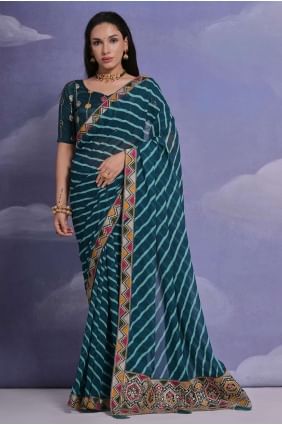 Teal blue  Georgette Saree with Sequins,digital print SR26218