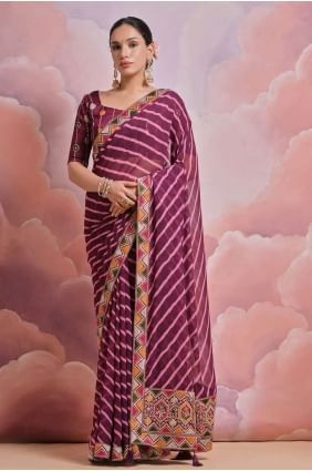 Georgette Saree in Wine  with Sequins,digital print SR26221