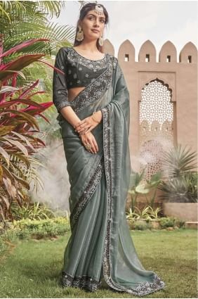 Shimmer Grey Saree in Embroidered SR26225