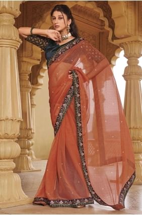 Art silk Orange Saree  Embroidered SR26229