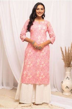 Pink Kurti in Digital print Cotton KTI2306