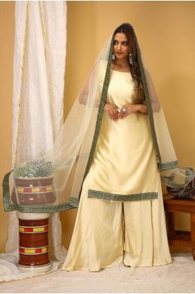 Cream  Palazzo Suit with Lace Art silk PZ3872