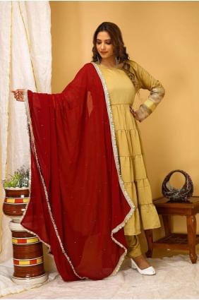 Beige  Art silk Hand Palazzo Suit with Dupatta PZ3873