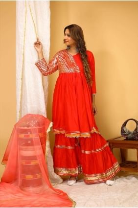 Red Rayon Plain Palazzo Suit with Dupatta PZ3879